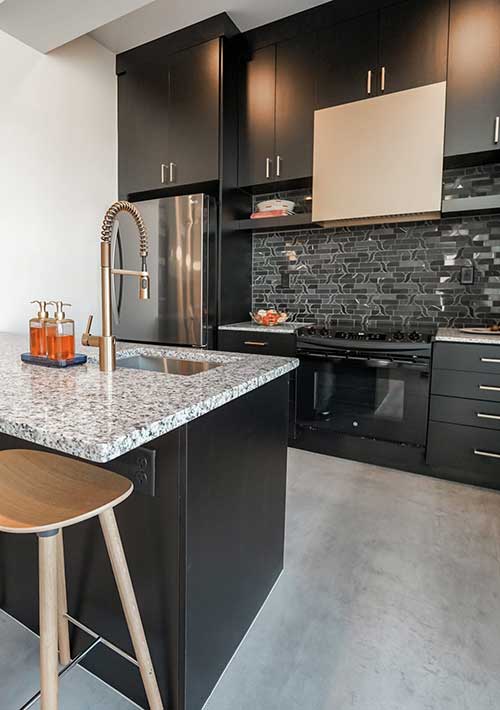 View of a kitchen in the aQui 355 apartments in Salt Lake City Utah