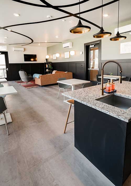 View of a kitchen in the aQui 355 apartments in Salt Lake City Utah